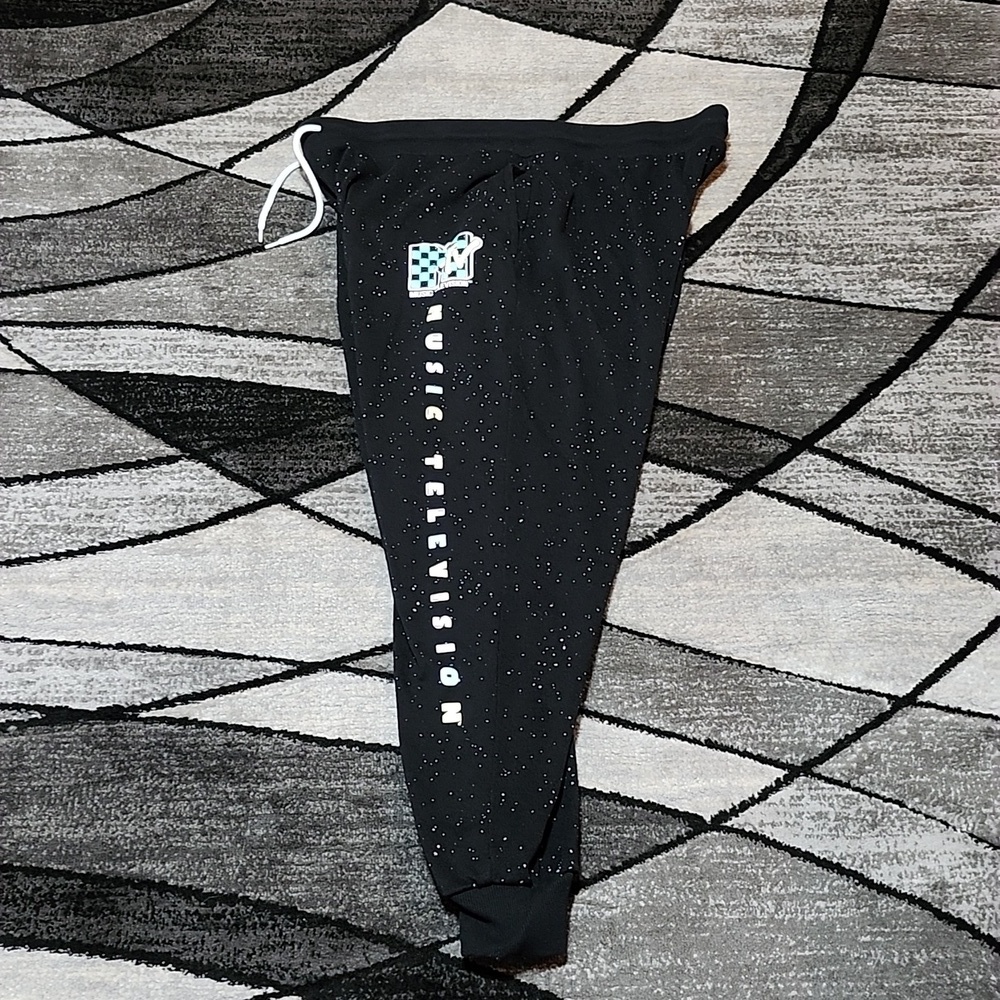 ICONIC MTV MUSIC TELEVISION BLACK SPECKLED CHECKERED TAPERED FLEECE JOGGERS 3X